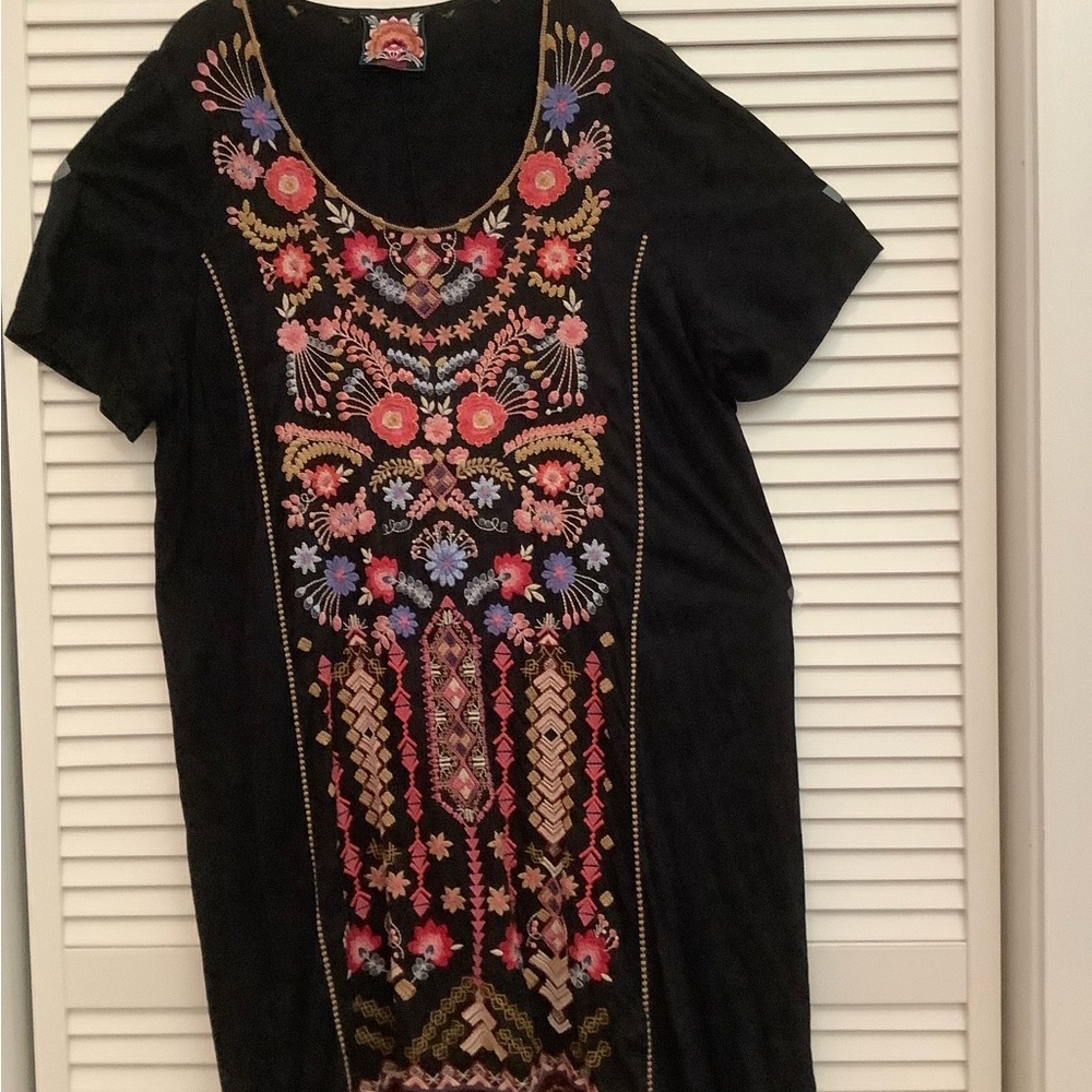 Johnny Was Black Dress with Colorful Embroidery